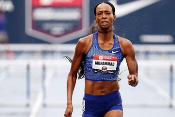 Dalilah Muhammad on her way to a 400m hurdles world record at the US Championships (Getty Images)