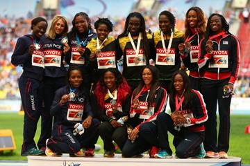 Womens 4x100m Relay Medal Ceremony at the IAAF World Athletics Championships Moscow 2013 (Getty Images)