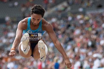 Malaika Mihambo sails to 7.16m in the long jump at the German Championships (Bongarts / Getty Images)