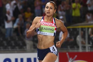 Jessica Ennis of Great Britain & Northern Ireland on her way to securing the first World Championship title for her country at the 12th IAAF World Athletics Championships in Berlin (Getty Images)