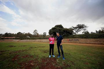 IAAF President Sebastian Coe with Tegla Loroupe at the refugee camp in Ngong (Getty Images)