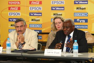 IAAF President Lamine Diack at the final daily briefing in Osaka (Getty Images)