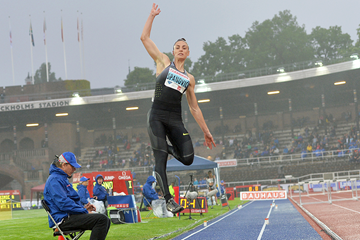Ivana Spanovic on her way to winning the long jump at the IAAF Diamond League meeting in Stockholm (Hasse Sjogren)