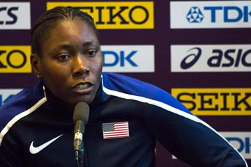 Brittney Reese ahead of the IAAF World Indoor Championships Birmingham 2018 (Bob Ramsak)