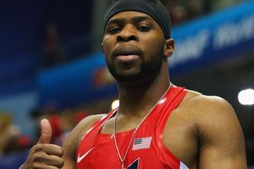 60m hurdles winner Omo Osaghae at the 2014 IAAF World Indoor Championships in Sopot (Getty Images)