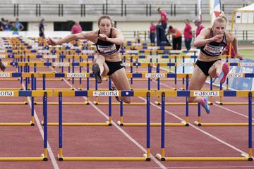 Verena Preiner (right) and Noor Vidts in the heptathlon 100m hurdles at the IAAF Combined Events Challenge meeting in Arona (JJ Vico)
