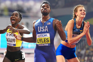 Halimah Nakaayi, Noah Lyles and Yaroslava Mahuchikh at the IAAF World Athletics Championships Doha 2019 (Getty Images)