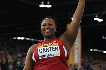 Michelle Carter after winning the shot at the IAAF World Indoor Championships Portland 2016 (AFP / Getty Images)