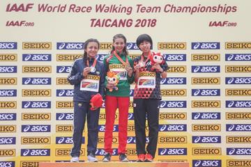 The U20 women's medallists at the IAAF World Race Walking Team Championships Taicang 2018 (Getty Images)