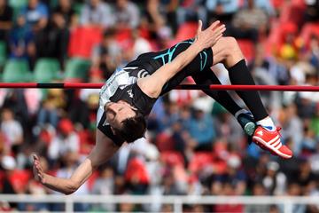 Bogdan Bondarenko in the high jump at the IAAF Diamond League meeting in Rabat (Kirby Lee)