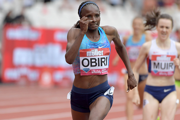 Hellen Obiri on her way to winning the mile at the IAAF Diamond League meeting in London (Kirby Lee)