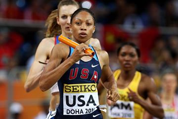 Allyson Felix of USA competing in the Women's 4 x 400m relay which the USA won (Getty Images)