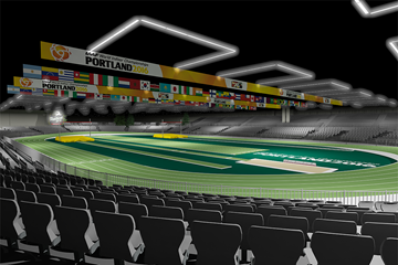 An impression of how the Oregon Convention Center will look for the IAAF World Indoor Championships Portland 2016 (Portland 2016 LOC)