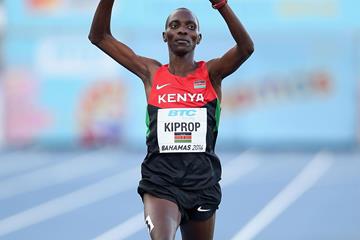 Asbel Kiprop of Kenya celebrates after winning and setting a world record of 14:22.22 in the men's 4x1500m relay (Getty Images)