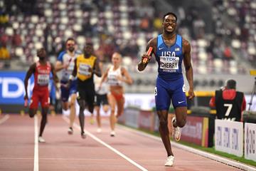 Michael Cherry anchors a USA quartet to a world record in the mixed 4x400m relay at the IAAF World Athletics Championships Doha 2019 (AFP/Getty Images)