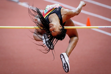 Nafissatou Thiam in the pentathlon high jump at the European Indoor Championships in Belgrade (Getty Images)