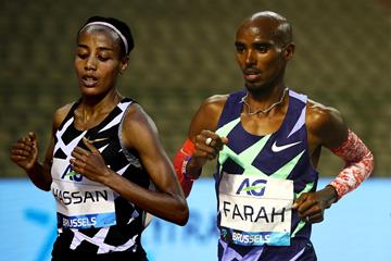 Sifan Hassan and Mo Farah in action in the one-hour race at the Diamond League meeting in Brussels (AFP / Getty Images)