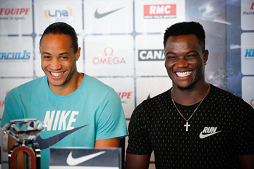 Pascal Martinot-Lagarde and Omar McLeod at the press conference for the IAAF Diamond League meeting in Monaco (Philippe Fitte)