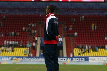 Ashton Eaton during the decathlon medal ceremony at the IAAF World Championships Moscow 2013 (Getty Images)