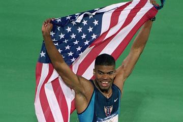 Terence Trammell after winning the 110m hurdles silver medal at the 2000 Olympic Games (Getty Images)