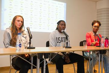 Erica Jarder, Brittney Reese and Tianna Bartoletta at the press conference ahead of the IAAF Diamond League Meeting in Stockholm (Deca Text & Bild)