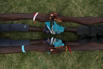 Gai Nyang Tap and Wiyual Puok Deng of the Athlete Refugee Team during a training session in Nassau ahead of the IAAF/BTC World Relays Bahamas 2017 (Getty Images)