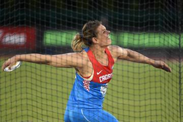 Sandra Perkovic at the 2016 IAAF Diamond League meeting in Eugene (Kirby Lee)