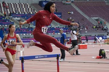 Qatari 400m hurdler Mariam Farid at the Asian Championships in Doha (Christel Saneh)