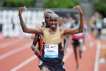 Mo Farah wins the 5000m in Eugene (Kirby Lee - Image of Sport)