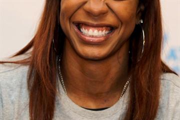 Sanya Richards-Ross at the pre-meeting press conference in Lausanne (Giancarlo Colombo)