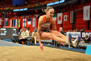 Long jump winner Ksenija Balta at the Globen Galan in Stockholm (Hasse Sjogren)