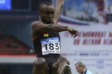 Ignisious Gaisah of Ghana on his way to winning gold in the men's Long Jump final (Getty Images)