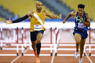 Aaron Mallet wins the 110m hurdles at the Wanda Diamond League meeting in Doha (AFP / Getty Images)