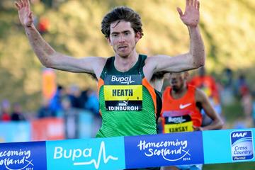 Garrett Heath wins the men's invitational race at the Bupa Great Edinburgh Cross Country (Mark Shearman)