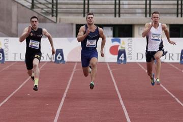 Martin Roe (centre) in the decathlon 100m at the IAAF Combined Events Challenge meeting in Arona (JJ Vico)