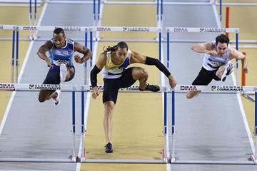 Pascal Martinot-Lagarde (centre) at the 2016 French indoor championships (Jean-Pierre Durand)