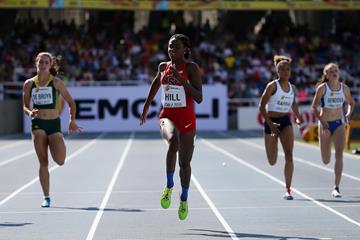 Candace Hill wins the girls' 200m in Cali in a world youth best of 22.43 (Getty Images)