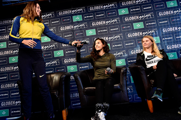 Fabiana Murer, Angelica Bengtsson and Michaela Meijer at the press conference ahead of the Globen Galan in Stockholm (Hasse Sjogren)