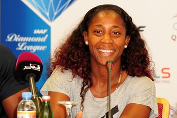 Shelly-Ann Fraser-Pryce at the Doha Diamond League press conference (Errol Anderson)