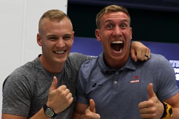 Sam Kendricks and Piotr Lisek ahead of the Skolimowska Memorial (Bob Ramsak)