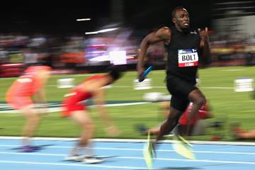 Usain Bolt in the 4x100m relay at the Nitro series finale in Melbourne (Getty Images)