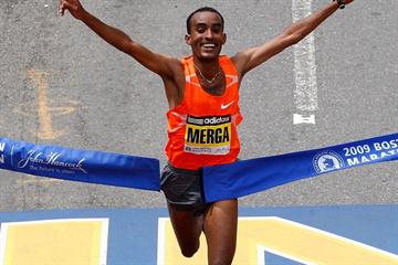All smiles - Deriba Merga wins in Boston (Getty Images)