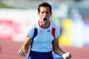 Renaud Lavillenie after his 5.97m world lead in Helsinki (Getty Images)