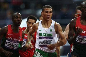 Taoufik Makhloufi of Algeria leads the pack in the men's 1500m final at the 2012 Olympics (Getty Images)