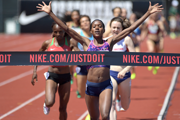 Faith Kipyegon wins the 1500m at the IAAF Diamond League meeting in Eugene (Kirby Lee)