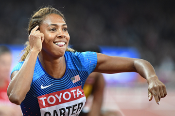 Kori Carter after winning the 400m hurdles at the IAAF World Championships London 2017 (Getty)