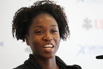 Tianna Bartoletta at the press conference for the IAAF Diamond League meeting in Zurich (Jean-Pierre Durand)