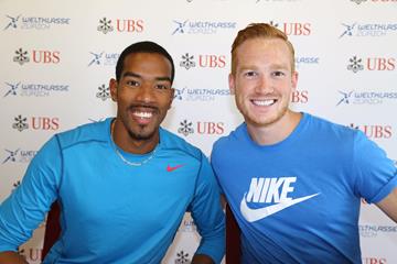 Christian Taylor and Greg Rutherford ahead of the 2015 IAAF Diamond League final in Zurich (Jean-Pierre Durand)