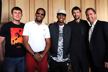 High jumpers Ivan Ukhov, Javier Sotomayor, Mutaz Essa Barshim, Bogdan Bondarenko and Steinar Hoen at the press conference for the IAAF Diamond League meeting in Oslo (Mark Shearman)