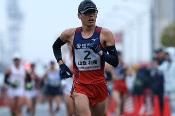 Toshikazu Yamanishi en route to the Japanese 20km race walking title in Kobe (Getty Images)